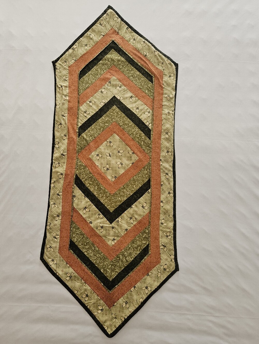 Handmade Quilted Patchwork Table Runner Sage Rust Floral 52" New